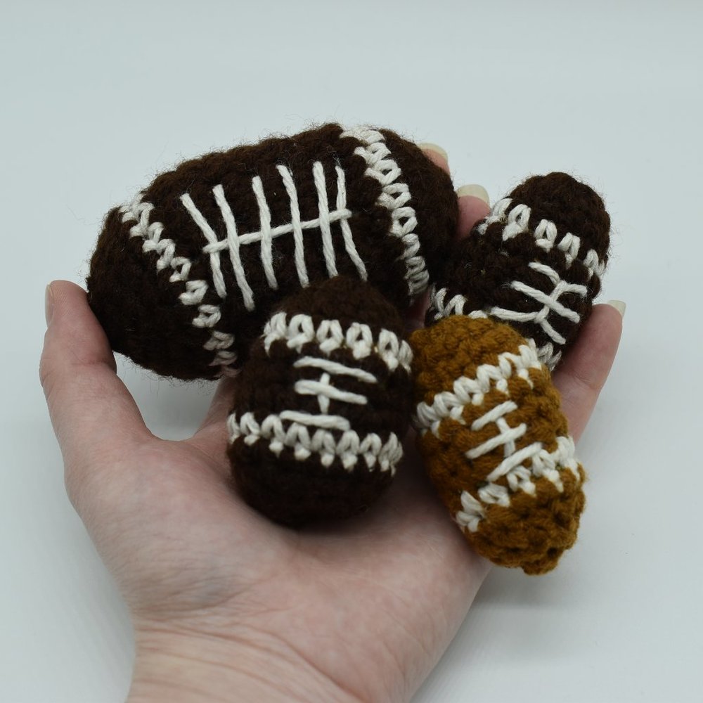 Handcrafted crochet catnip football cat toys